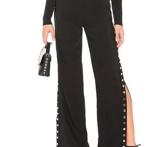 REVOLVE Black Wide-Leg Pants with Metallic Details